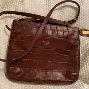 Brown Textured Leather Fossil brand crossbody